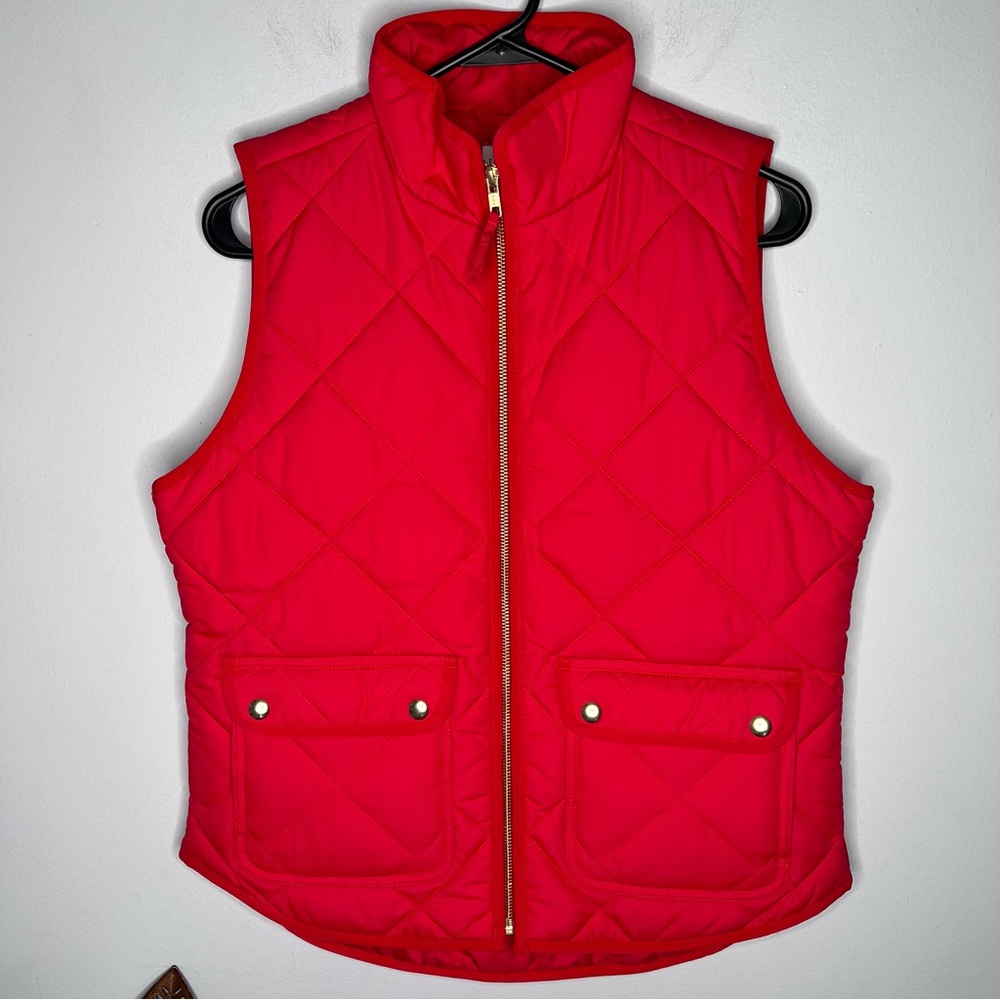 J. Crew Quilted Red Puffer Vest with Gold Zipper